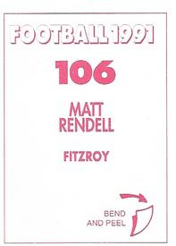 1991 Select AFL Stickers #106 Matthew Rendell Back